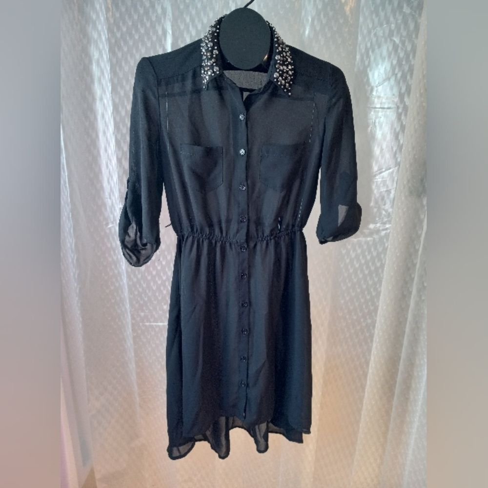 Juniors' Lily Rose Chiffon Hi-Low Studded Dress Sz S